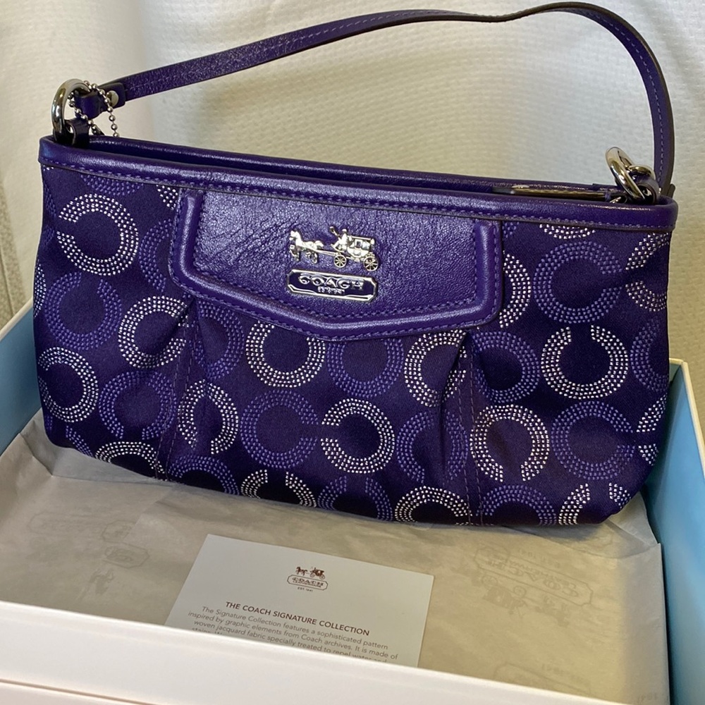 Purple Coach Silk and Leather Evening Bag with Original Box